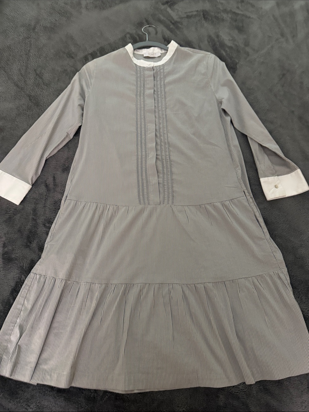 Light Gray Pinstripe Button-Front Tiered  Dress w/pockets Tonet of Italy